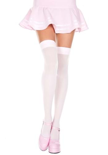 Women&#39;s Baby Pink Opaque Thigh High Stockings with Bow
