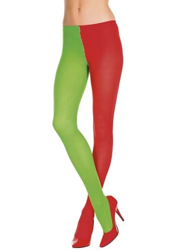 Women&#39;s Red and Kelly Green Opaque Jester Tights