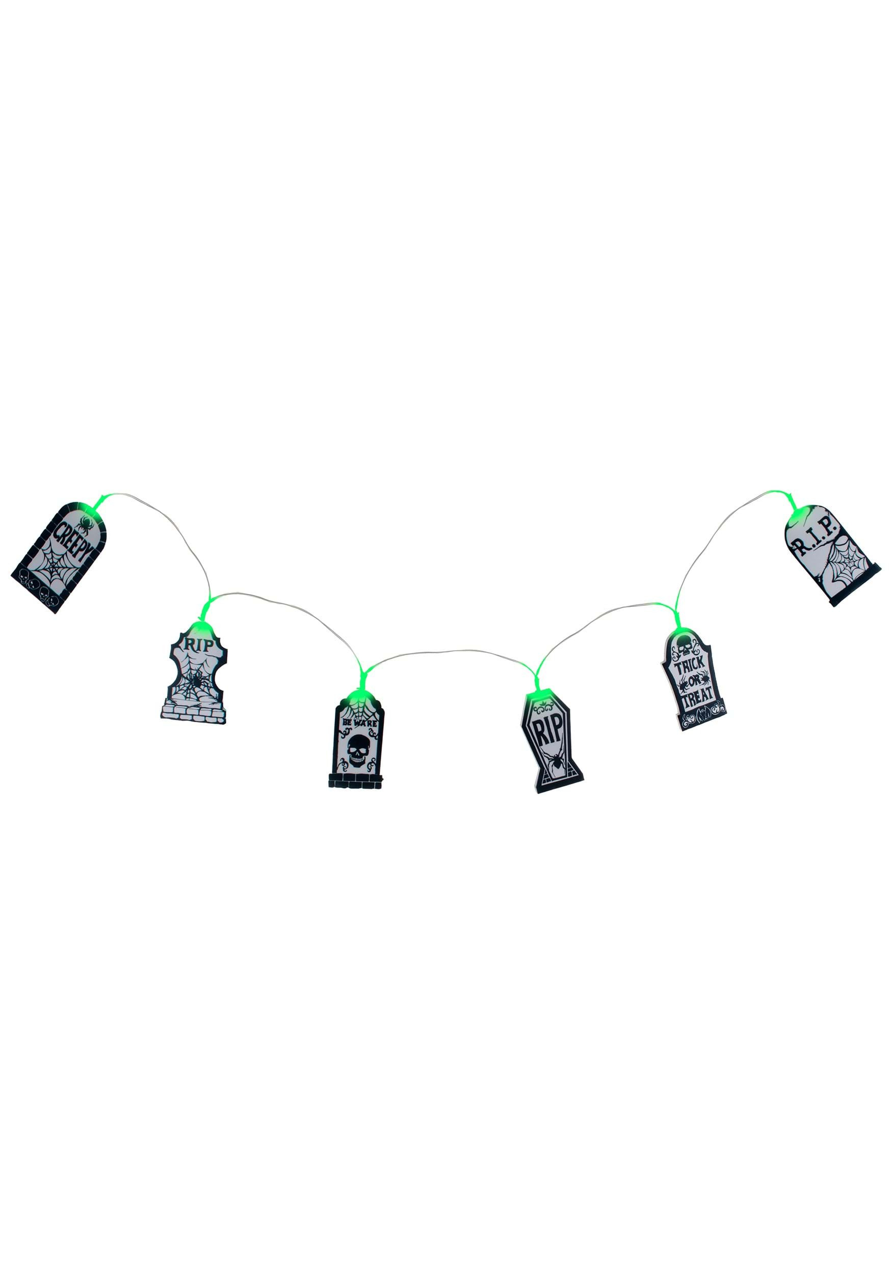 59 Light Up Spooky Tombstone Garland Prop | String Lights