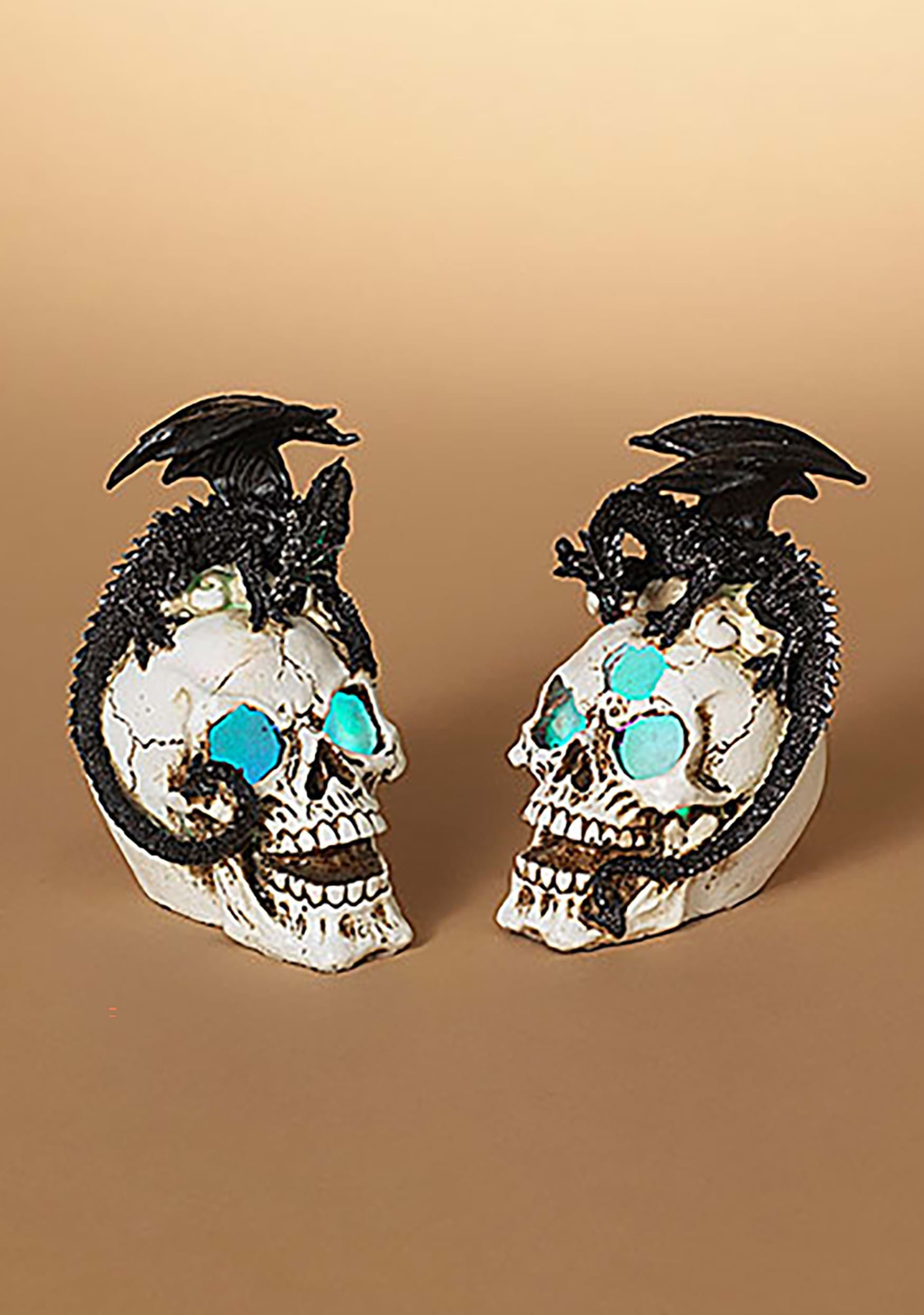 Set of Two 5.5 Light Up Dragon on Skulls Prop | Skull Decorations