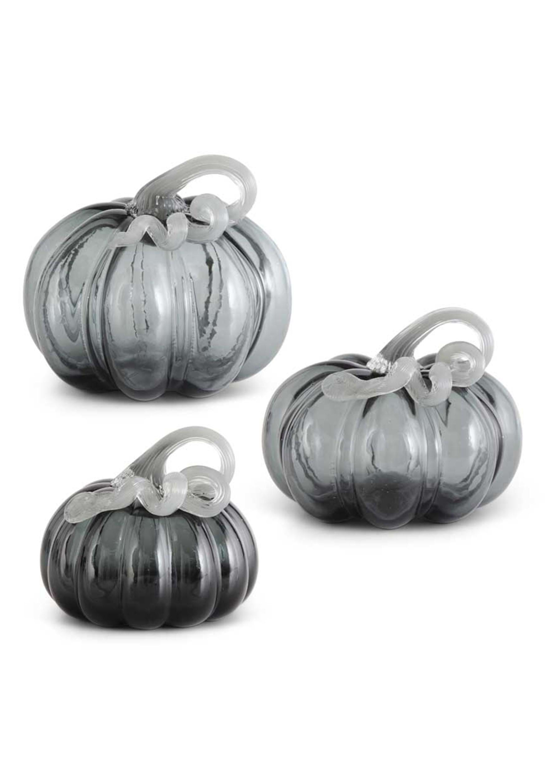 Set of 3 Gray Glass Pumpkins Prop | Pumpkin Decorations