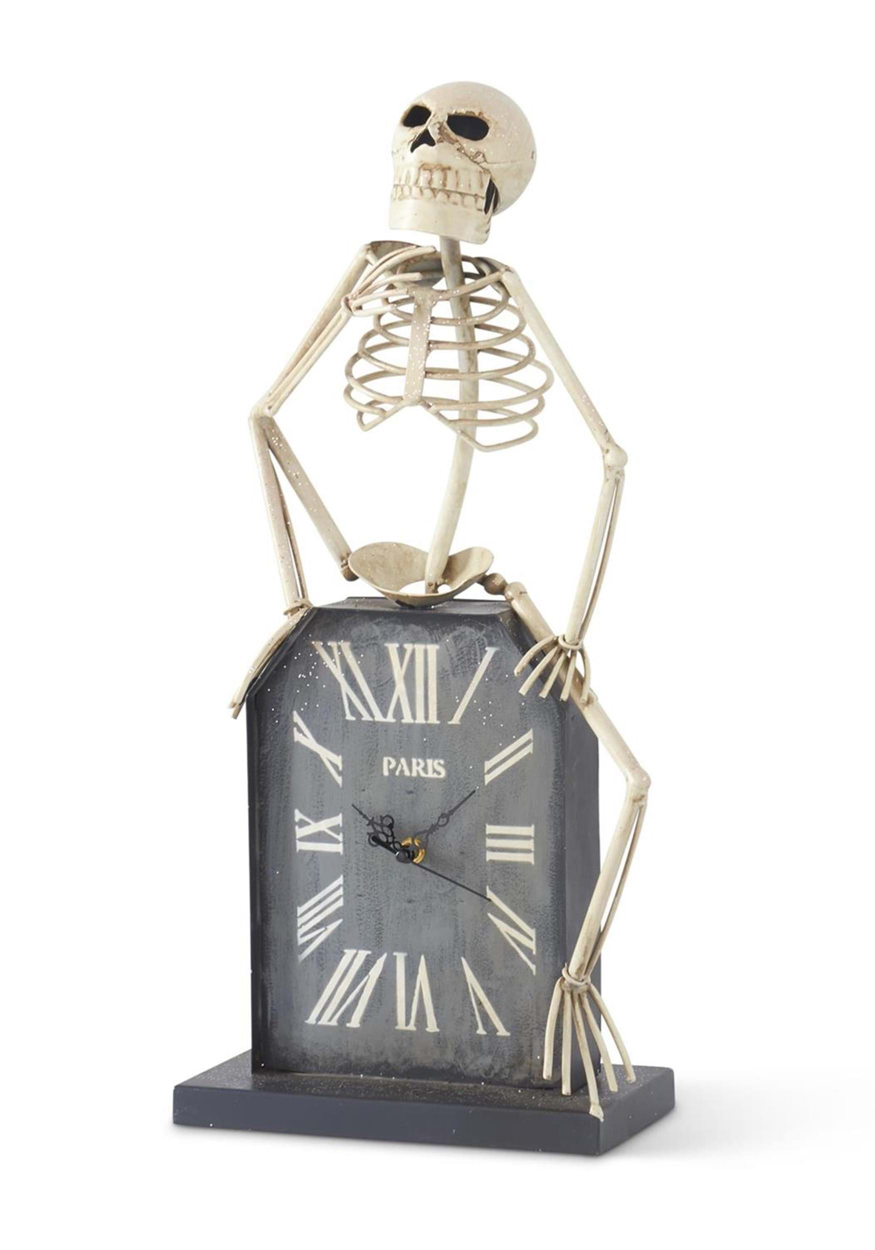 21.5 Tombstone Clock with Skeleton Halloween Prop | Skeleton Decorations