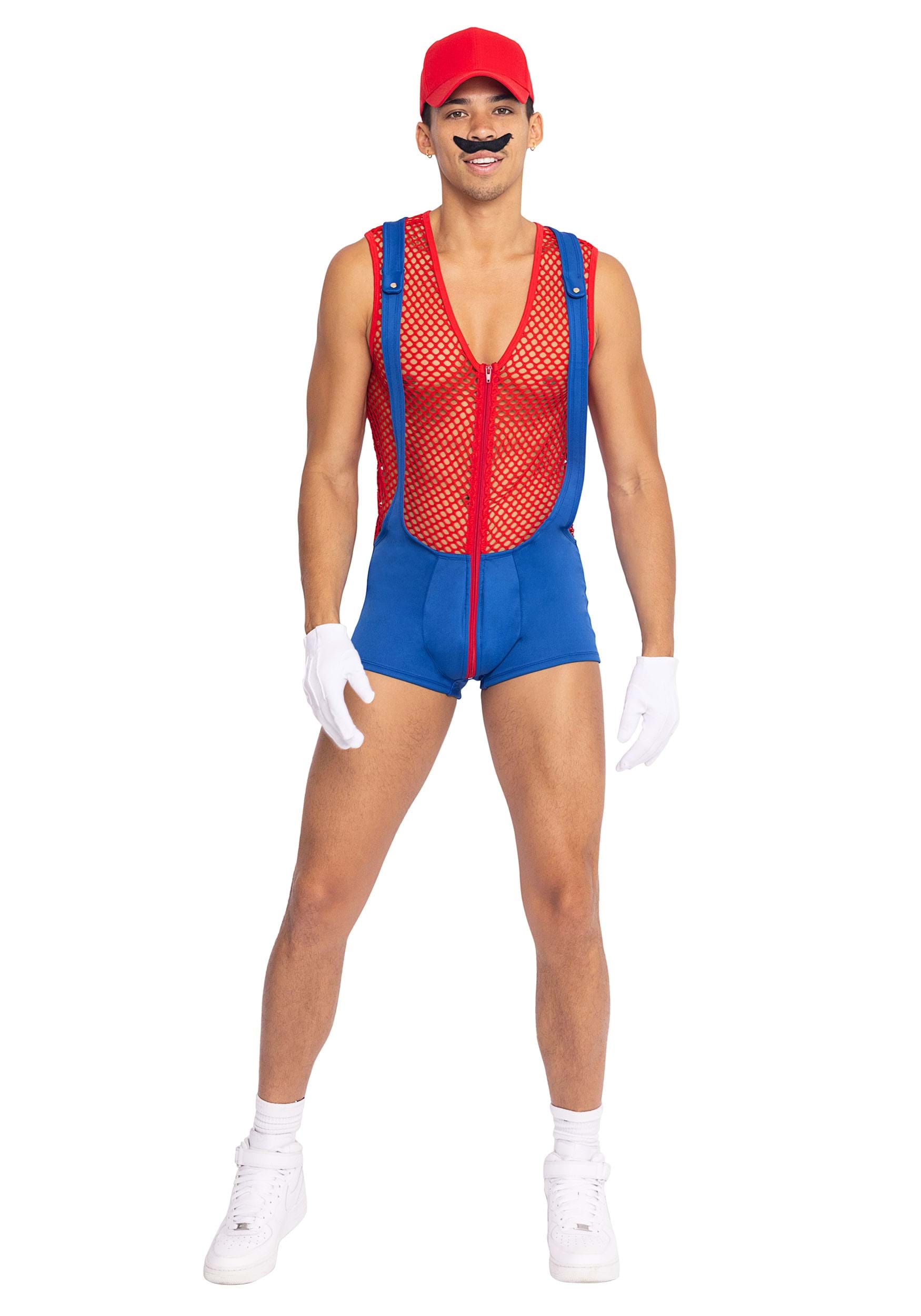 Red Super Plumber Bro Costume for Men | Sexy Men