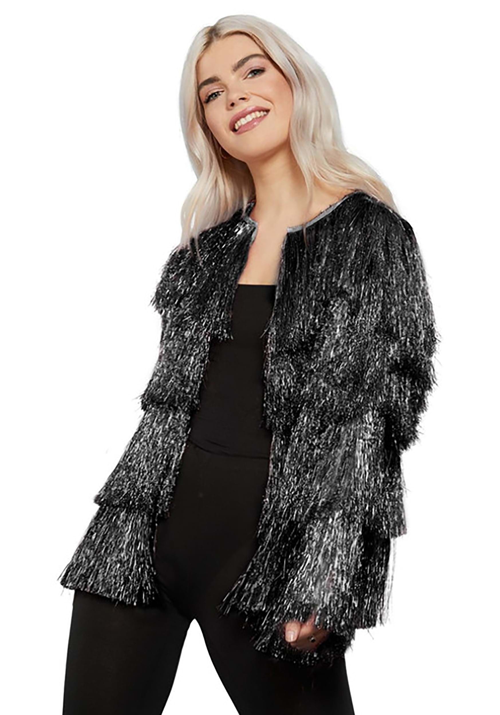 Black Fringe Women's Tinsel Jacket | Costume Accessories