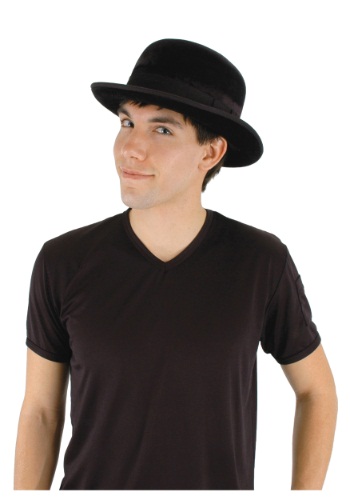 Men&#39;s Black Velour Bowler Costume Hat