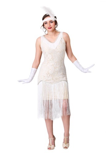 Women&#39;s White Fringe Flapper Costume