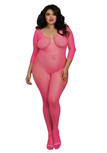 Women&#39;s Plus Size Pink Fishnet Body Stocking
