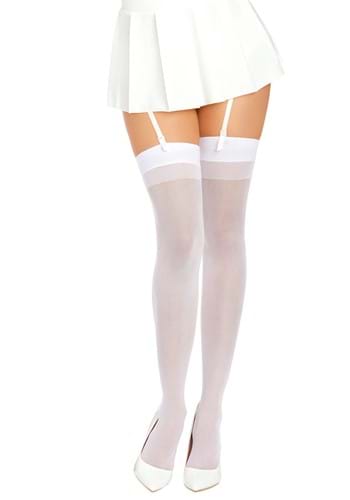 Women&#39;s White Thigh High Stockings with Back Seam