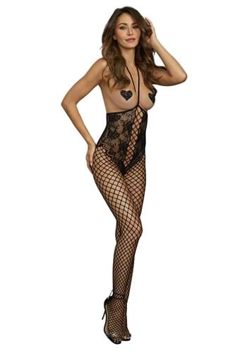Women&#39;s Black Lace Open Cup Body Stocking