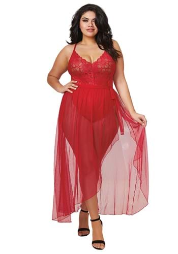 Women&#39;s Plus Size Mosaic Stretch Lace Teddy &amp; Sheer Skirt