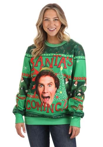Santa&#39;s Coming Elf Ugly Christmas Sweatshirt for Adults