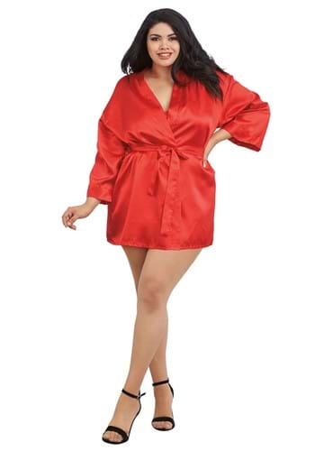 Women&#39;s Plus Size Red Charmeuse Chemise and Robe