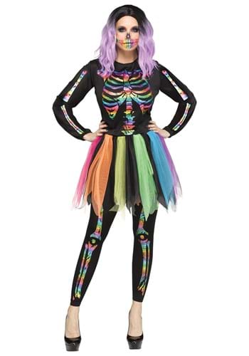 Women&#39;s Rainbow Foil Skeleton Costume