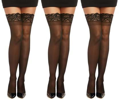 Women&#39;s Black Lace Top Sheer Thigh High Multi-Pack