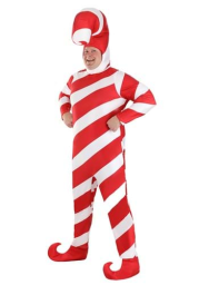 Plus Size Red Candy Cane Bodysuit Costume for Adults