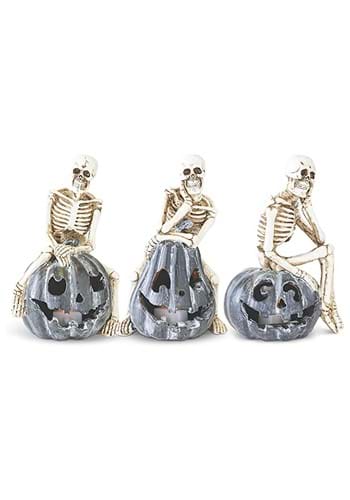 Set of 3 Skeletons Sitting on LED Jack &#39;O Lantern Decoration
