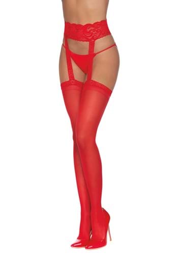 Women&#39;s Sheer Red Thigh High Stockings with Garter