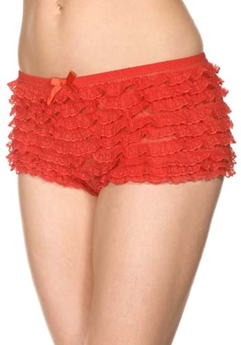 Women&#39;s Red Micro Lace Ruffle Tanga Shorts
