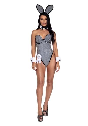 Playboy Women&#39;s Black and Silver Rhinestone Bunny Costume