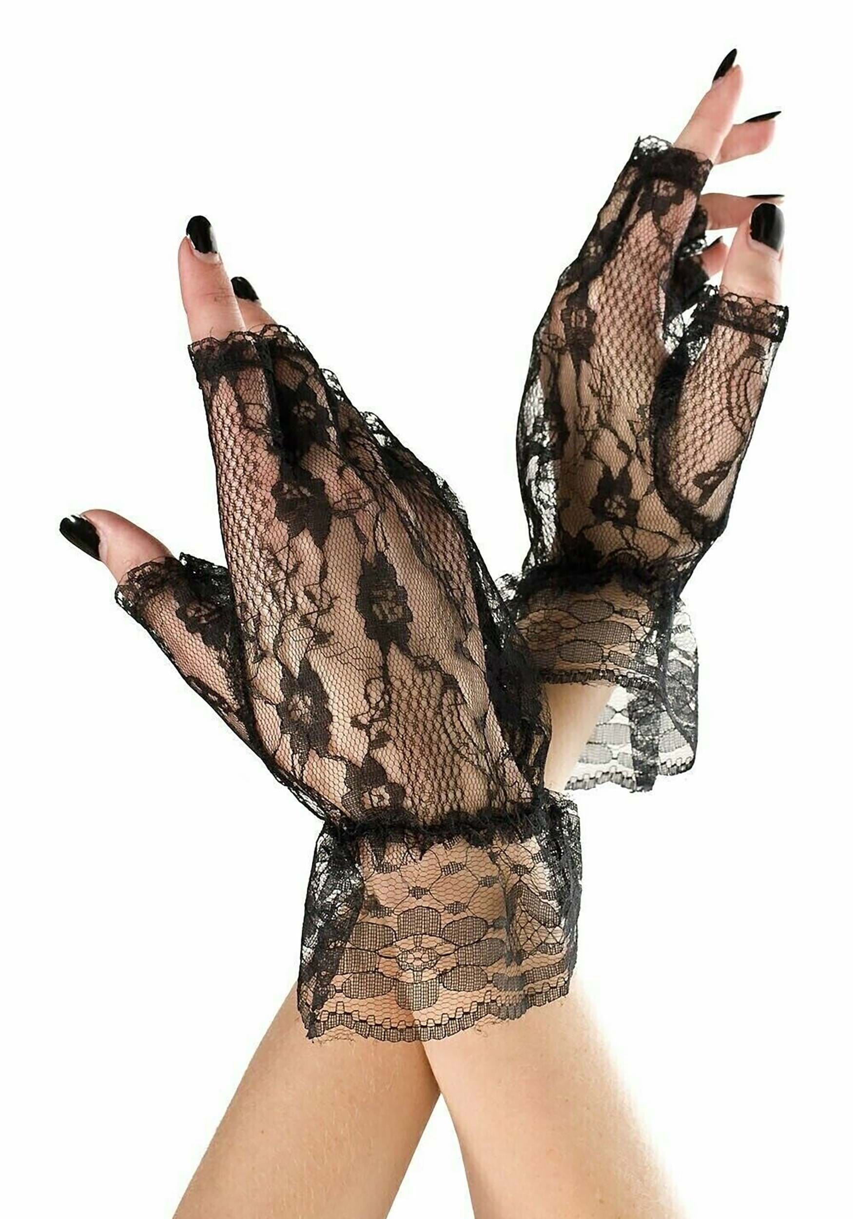 Women's Black Lace Cuff Gloves | Costume Gloves