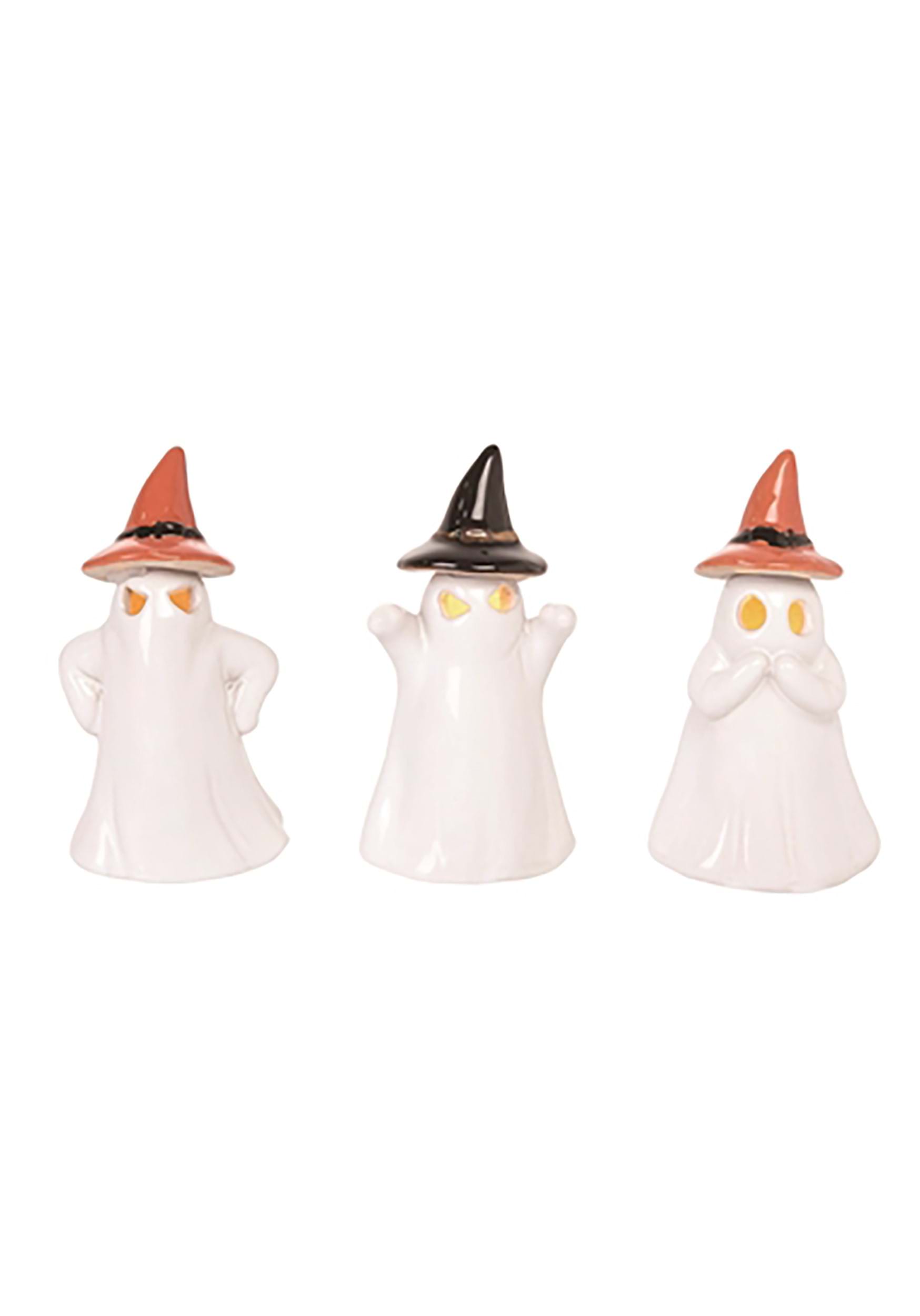 4-Inch Light Up Ceramic Ghost Figures Set | Ghost Decorations