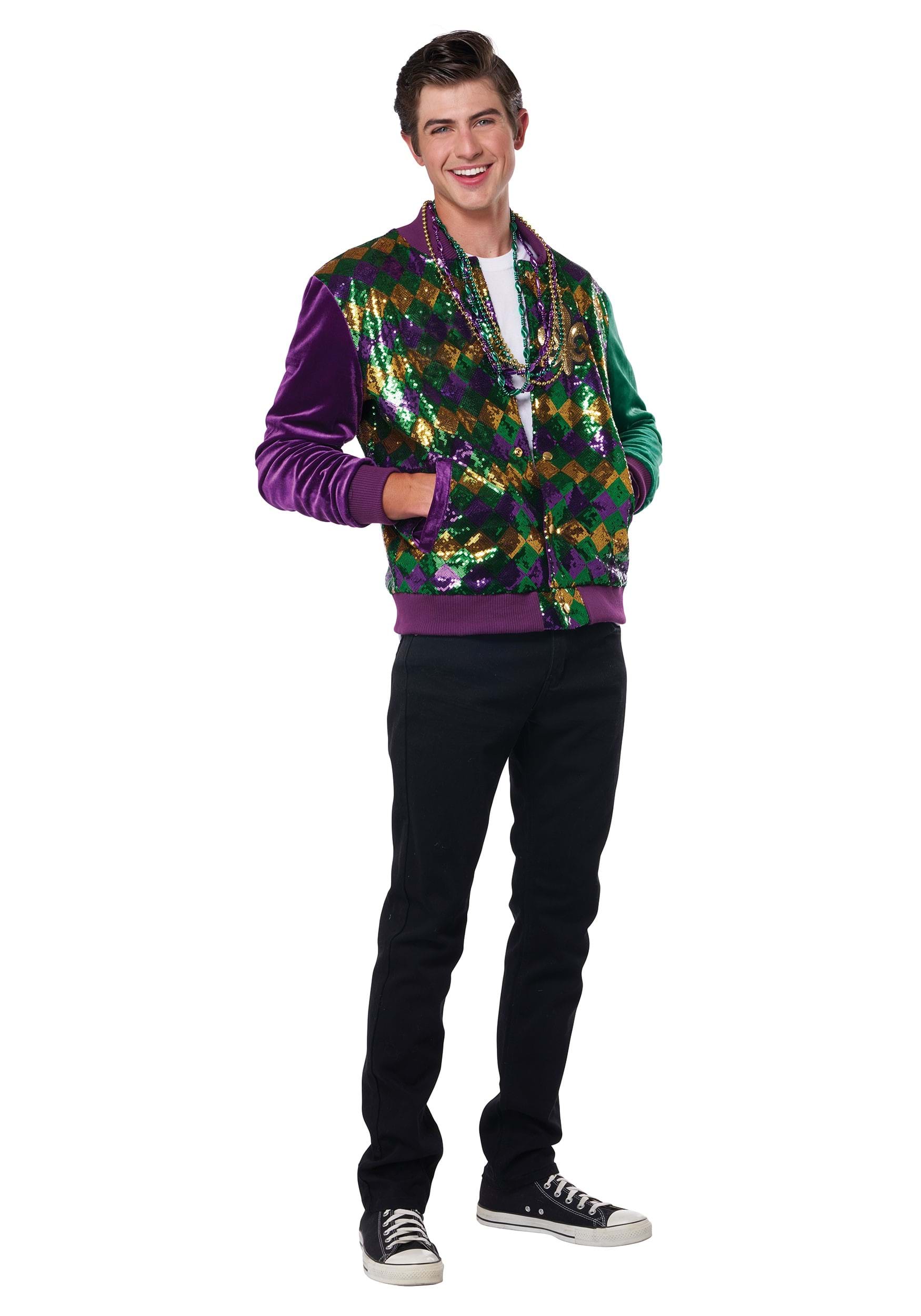Mardi Gras Sequin and Velour Varsity Adult Bomber Jacket | Mardi Gras Costumes