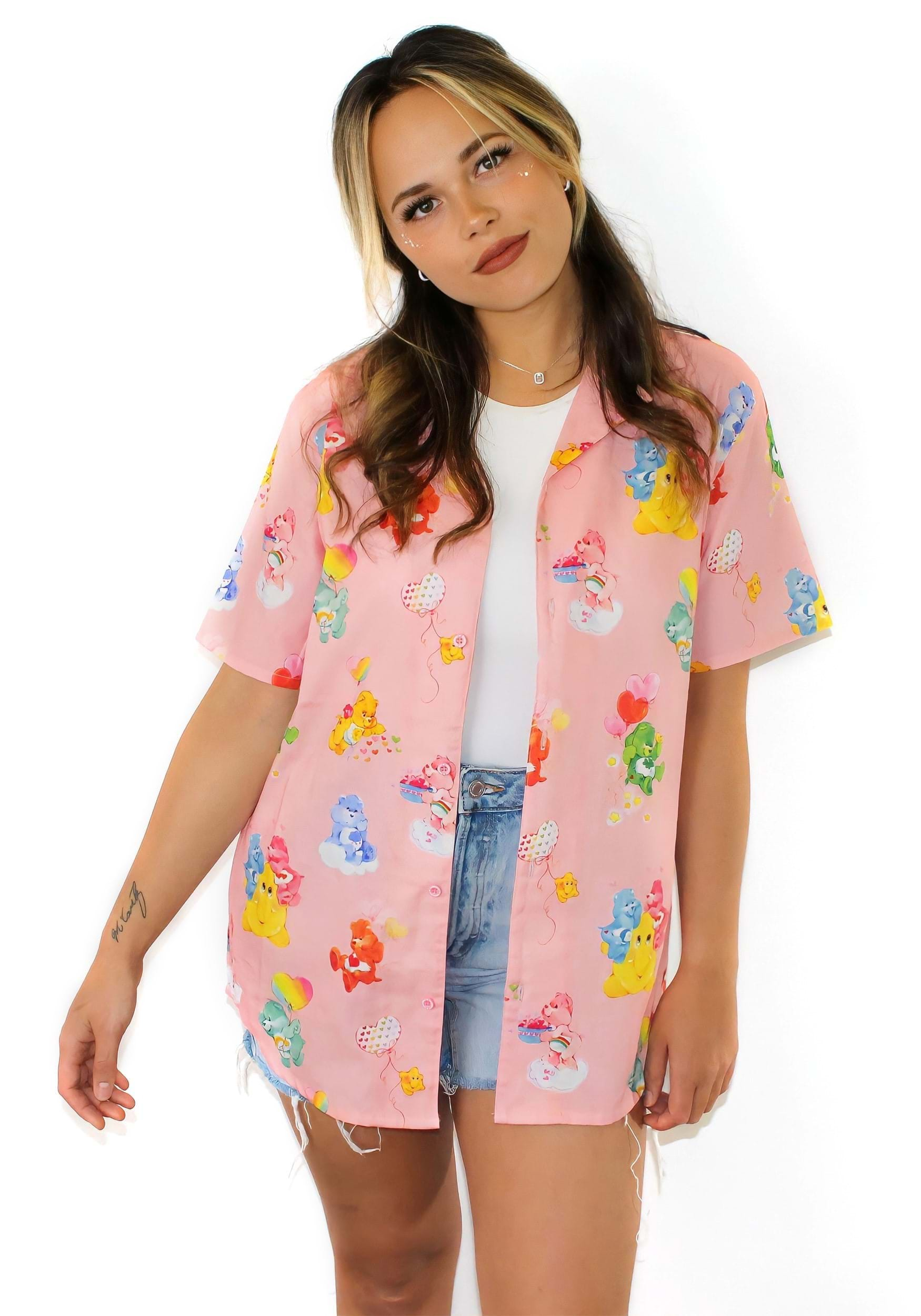 Adult Cakeworthy Care Bears Camp Collar Button Up Shirt | Care Bears Apparel