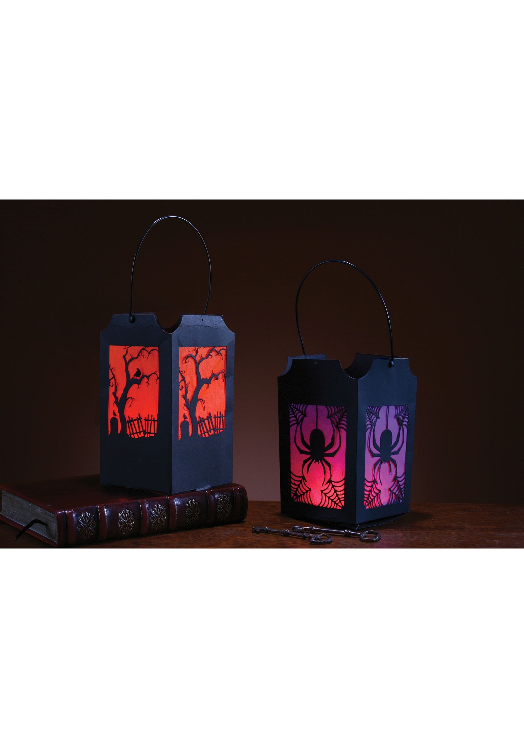 Set of 2 Pop-Open Purple & Orange Lantern Prop | Light Up Decorations