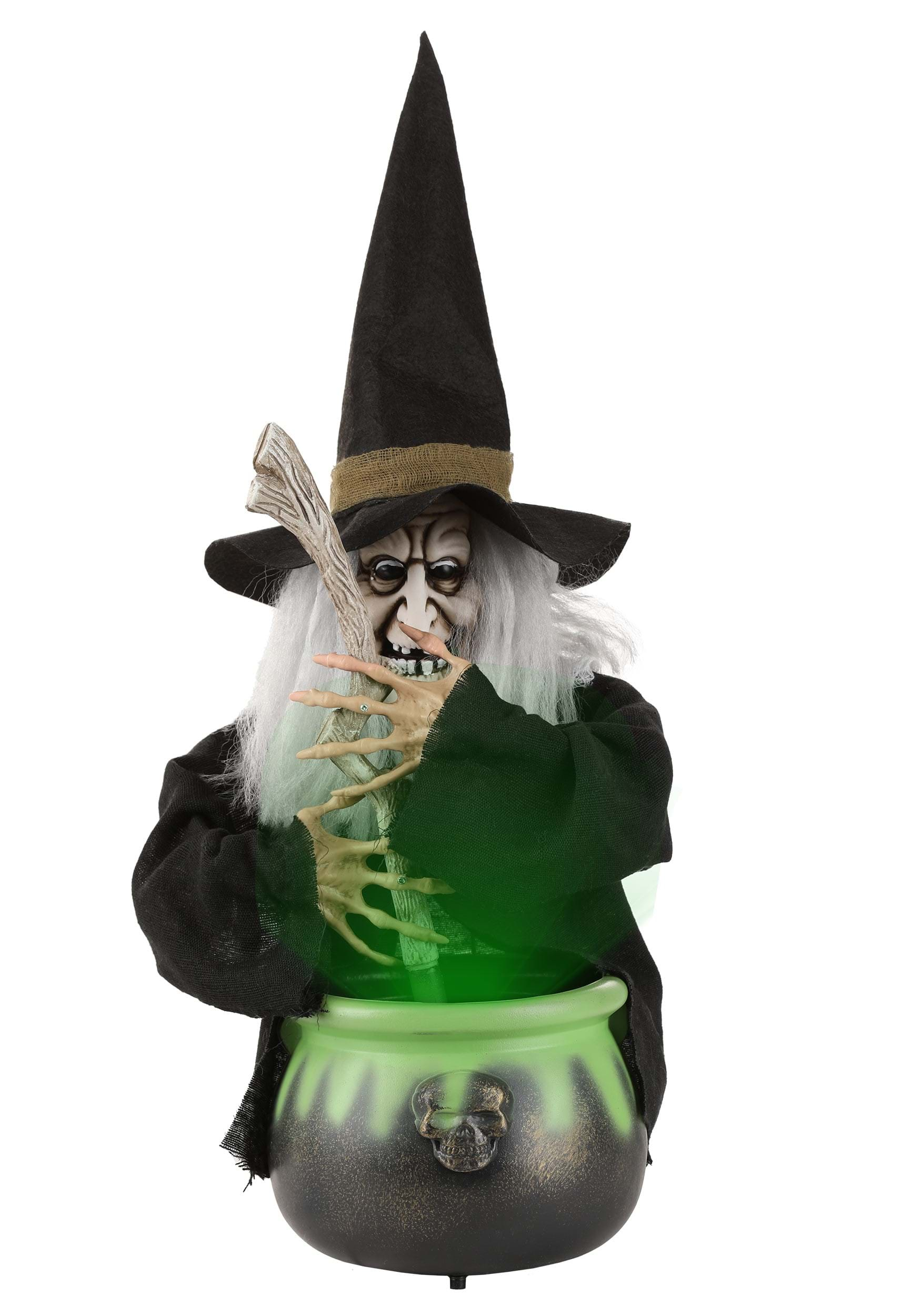 17-Inch Black Brewing Witch with Cauldron Prop | Witch Decorations