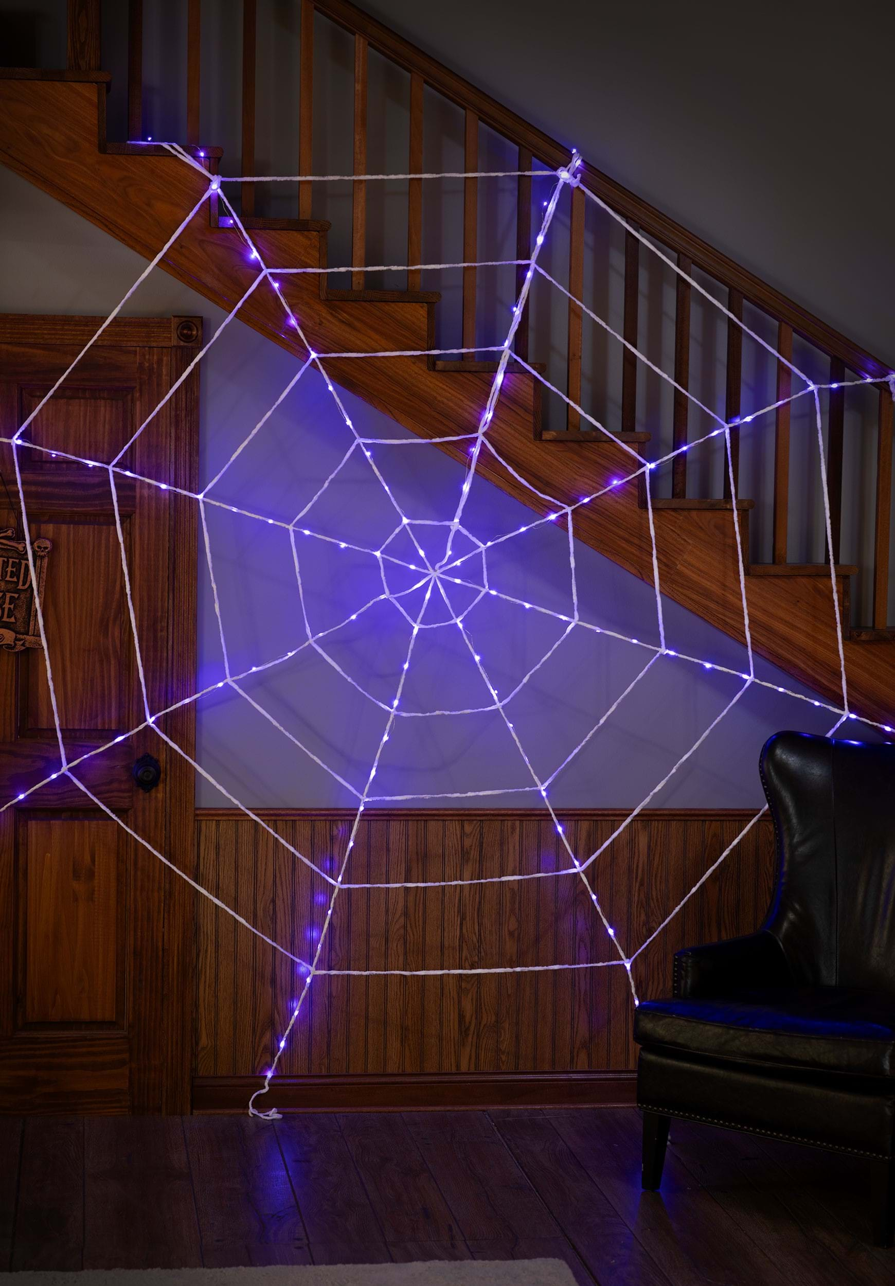 Purple Light-Up Spider Web Halloween Prop | Spider Decorations