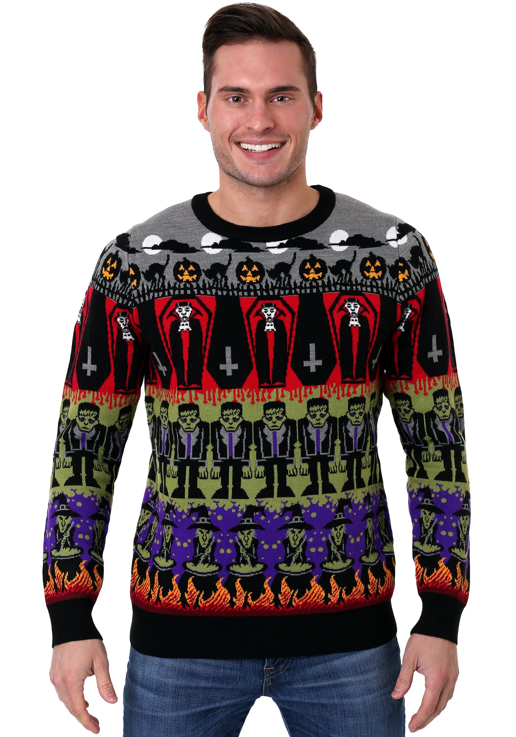 Classic Horror Monsters Fair Isle Halloween Sweater for Adults | Halloween Apparel