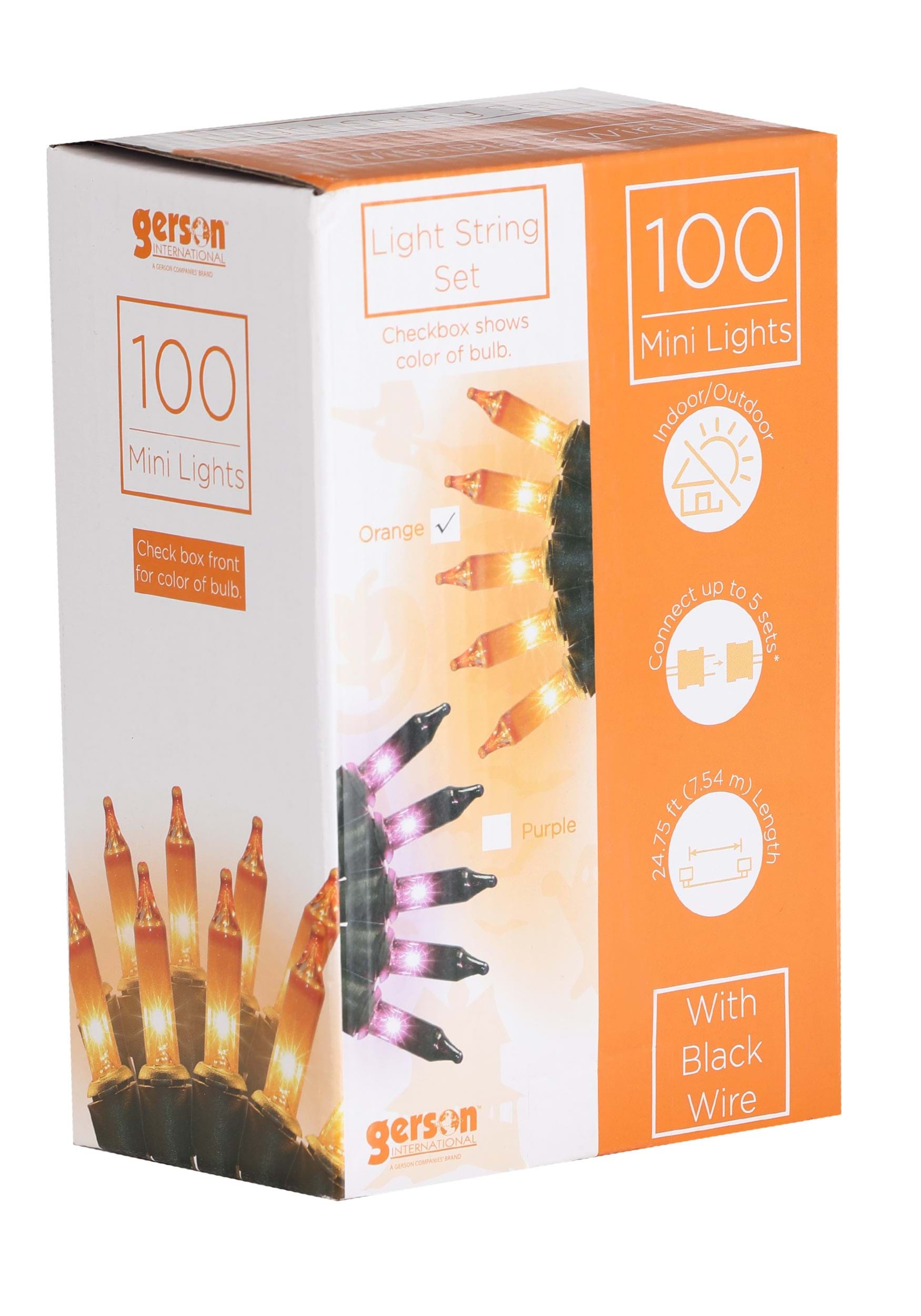 Orange 100 Light Indoor and Outdoor Light String Set | Halloween Lights and Decorations
