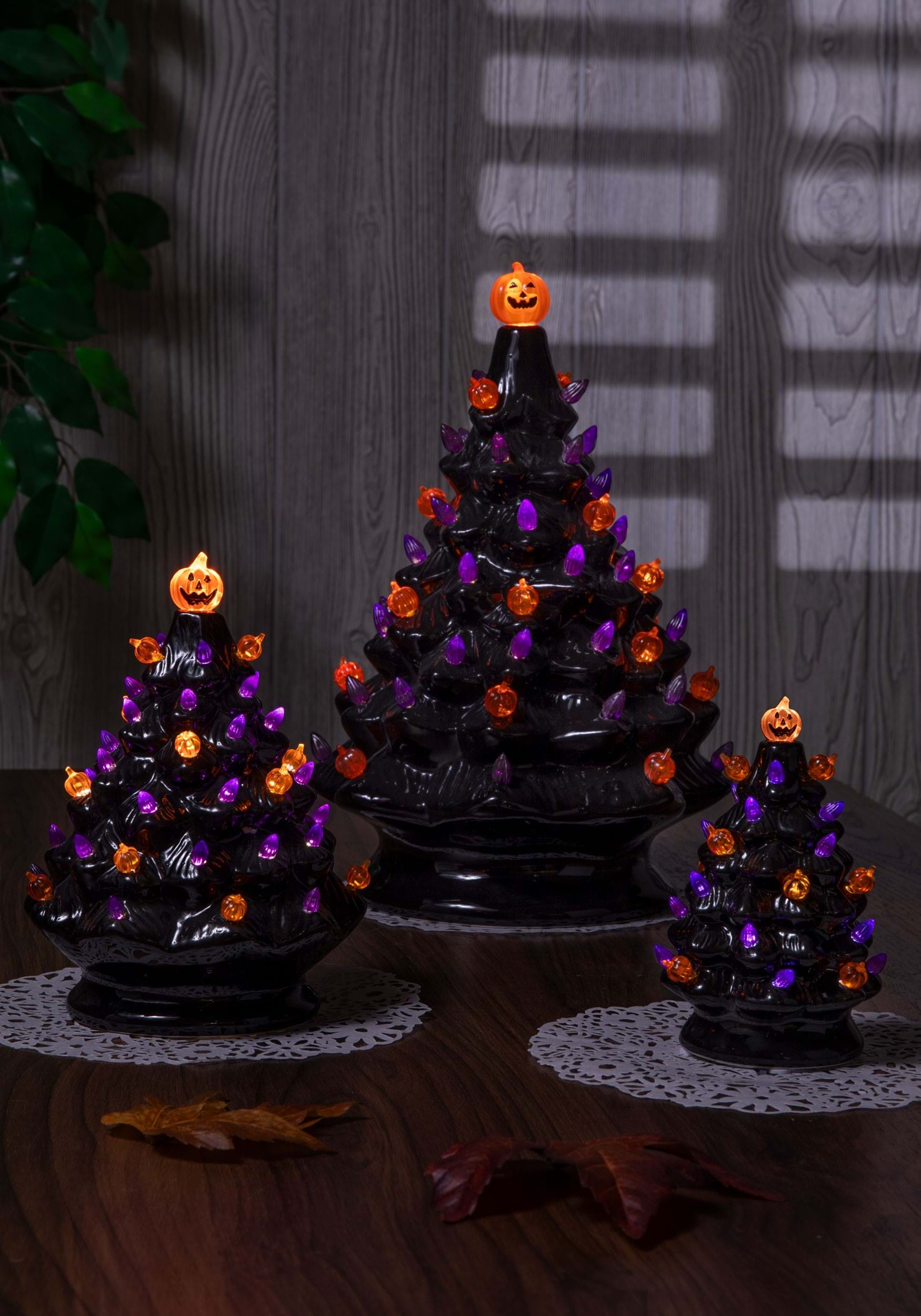 Three Lighted Dolomite Halloween Trees with Sound Decoration