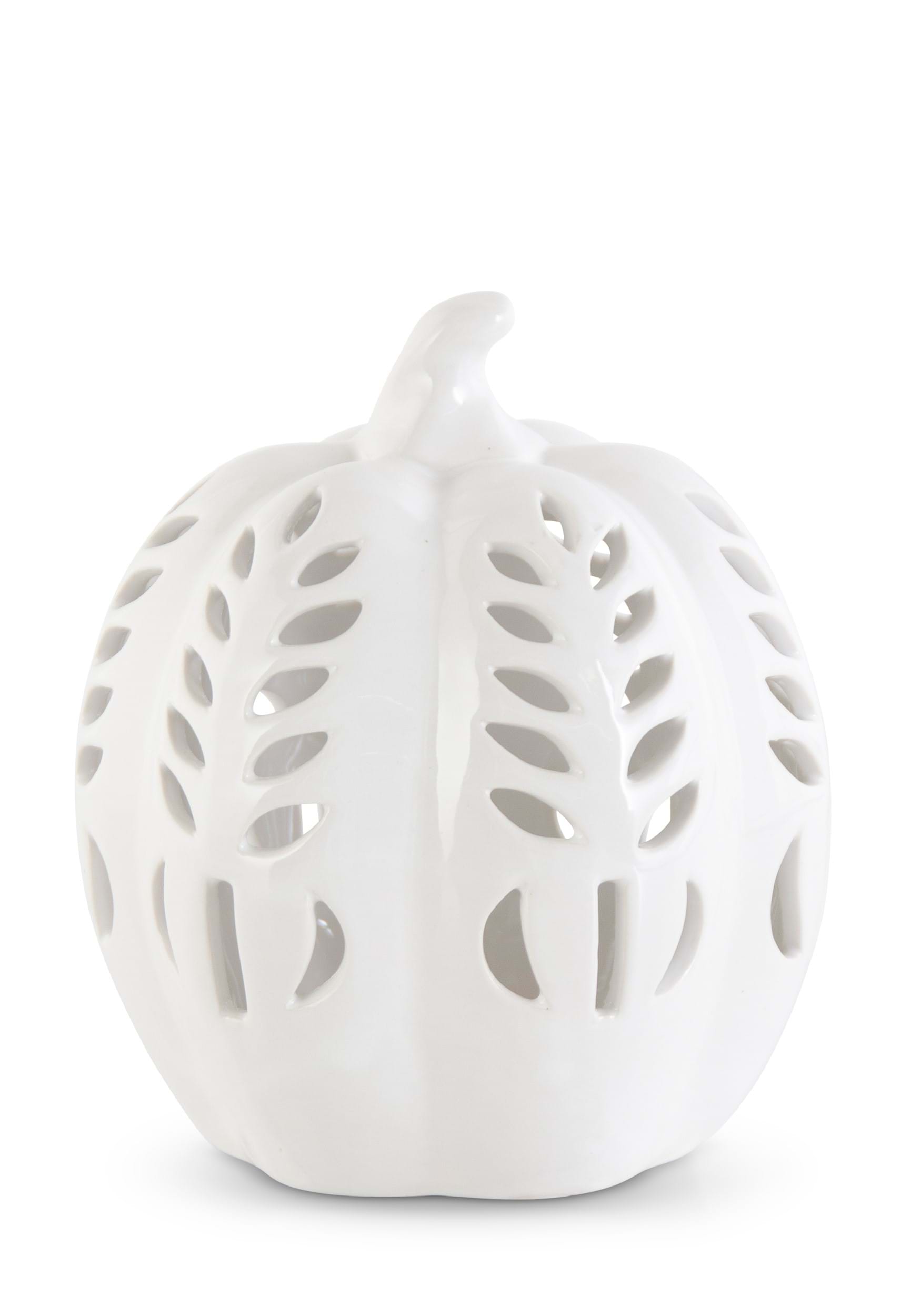 6.75-Inch White Ceramic LED Cutout Pumpkin Decoration