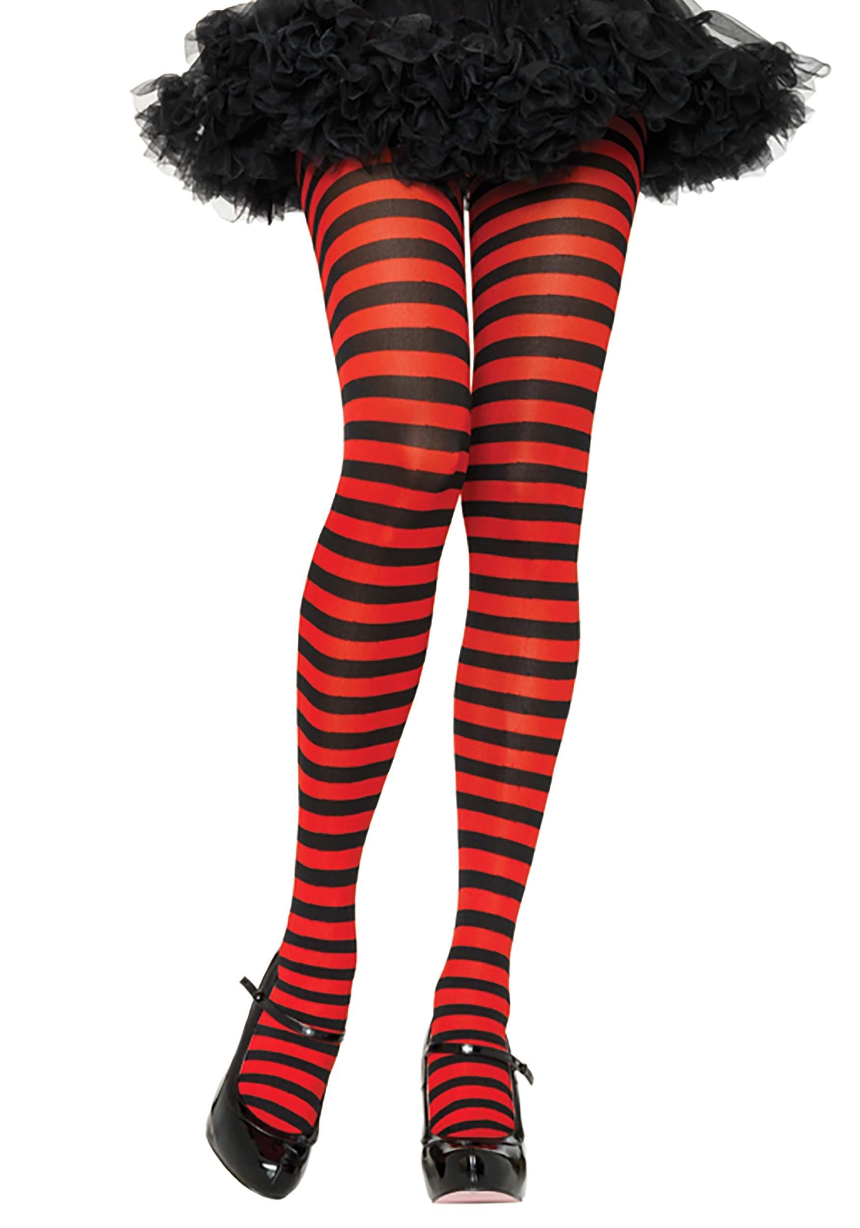 Plus Size Women's Black and Red Striped Nylon Tights | Costume Tights