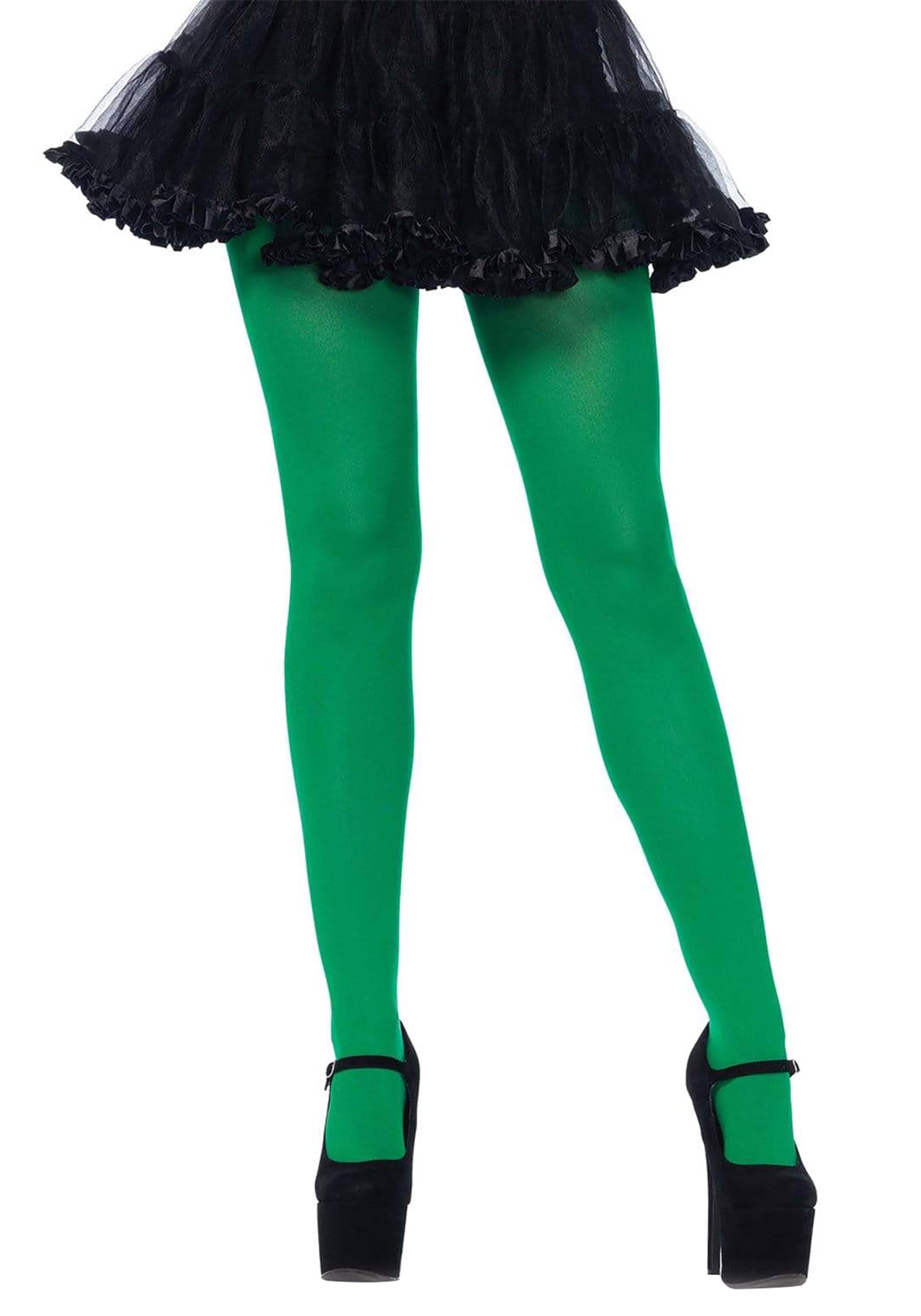 Plus Size Women's Green Spandex Opaque Tights