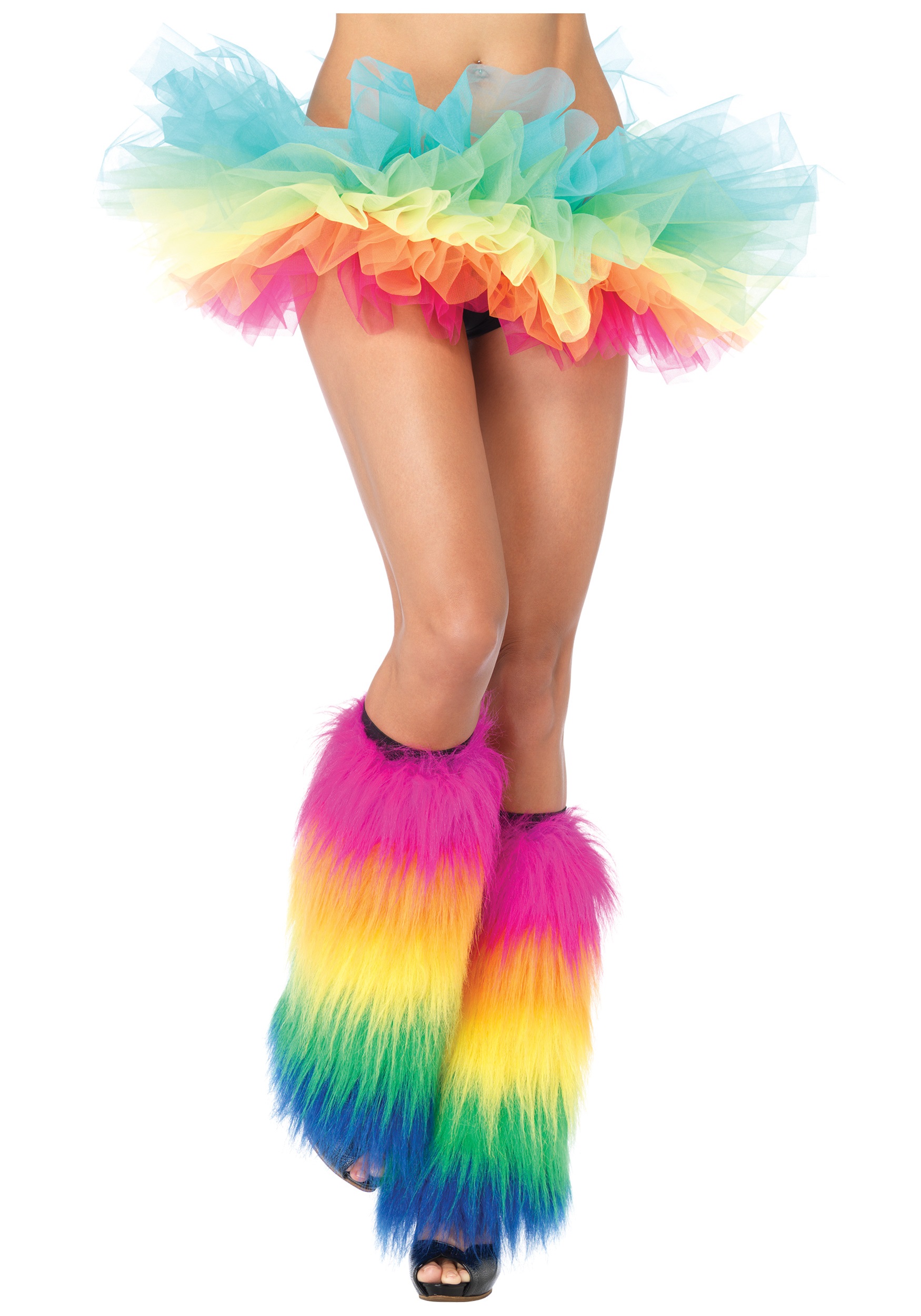 Rainbow Furry Leg Warmers for Women