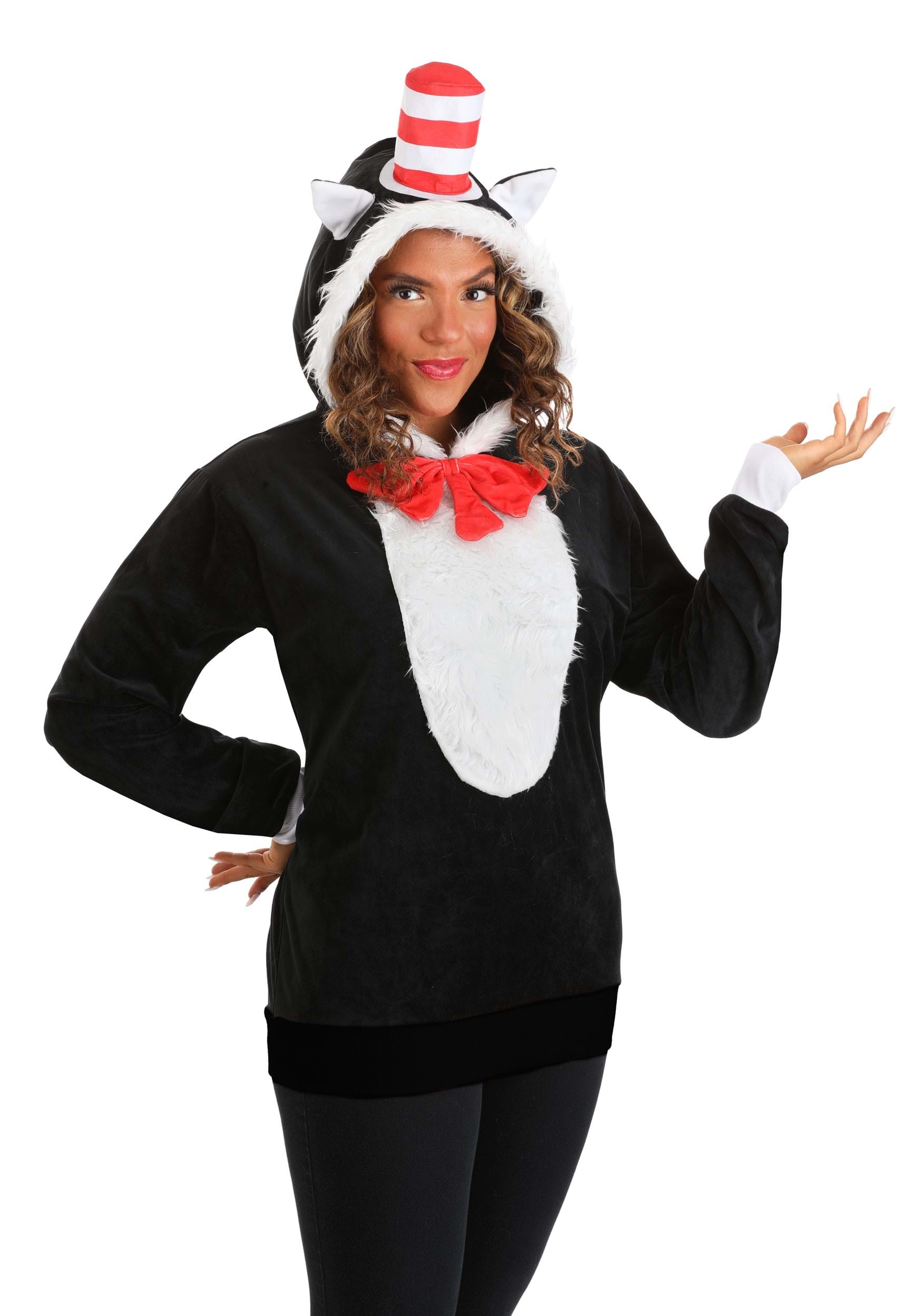 Adult Cat in the Hat Hoodie Costume Top | Dr. Seuss Costumes