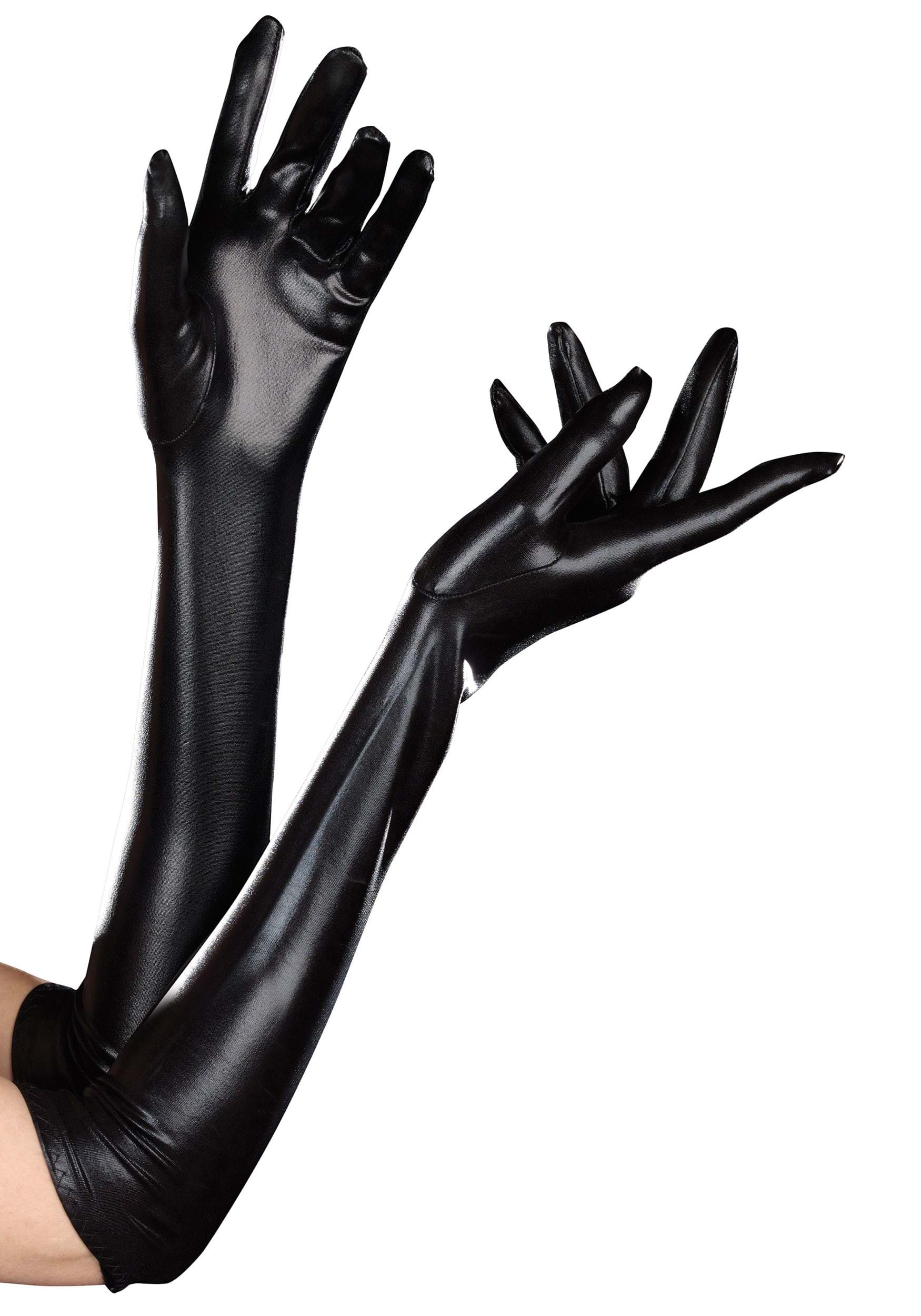 Adult Wet Look Black Gloves