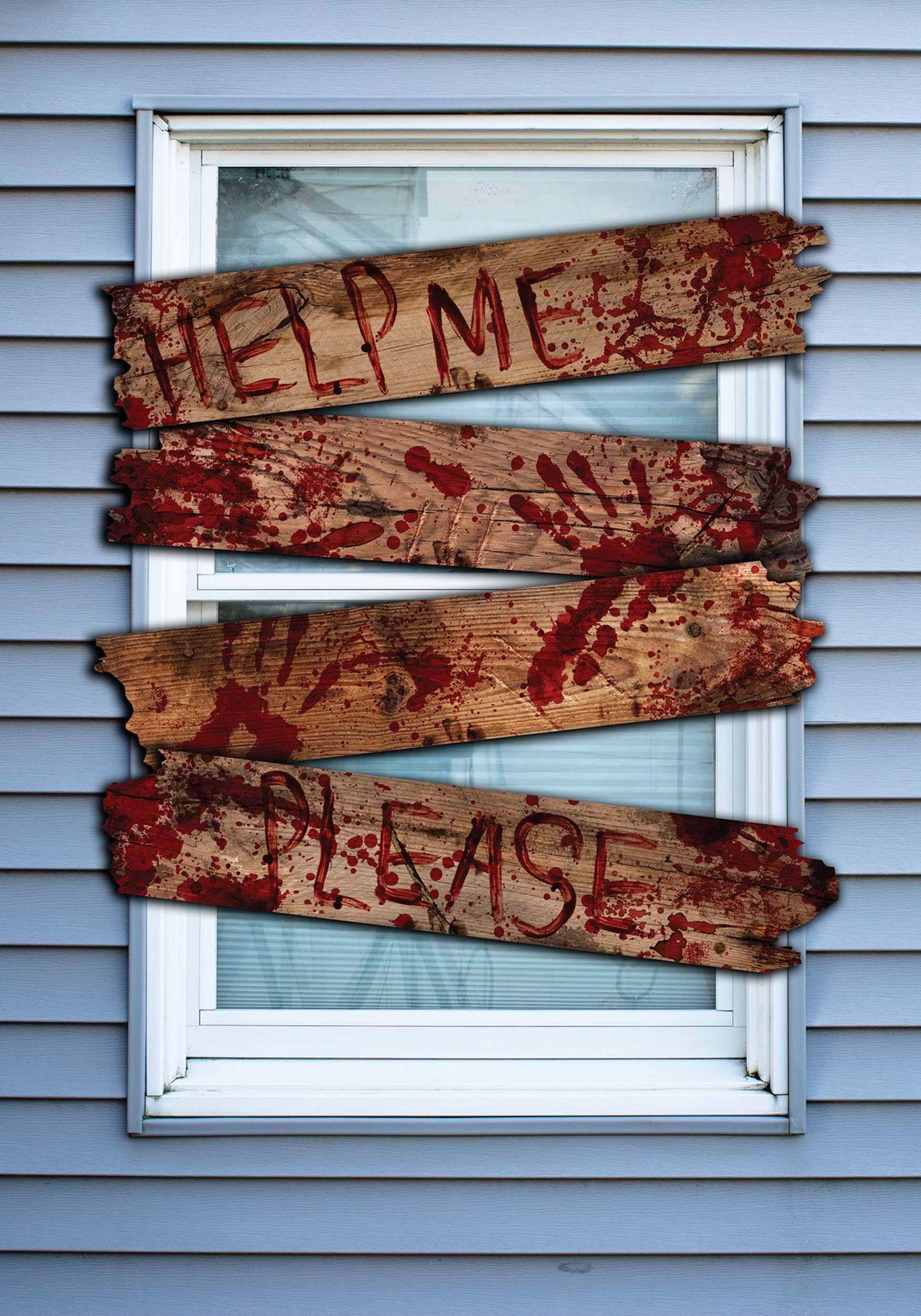 Haunted Bloody Help Me Wooden Window Boards Prop | Window Decorations