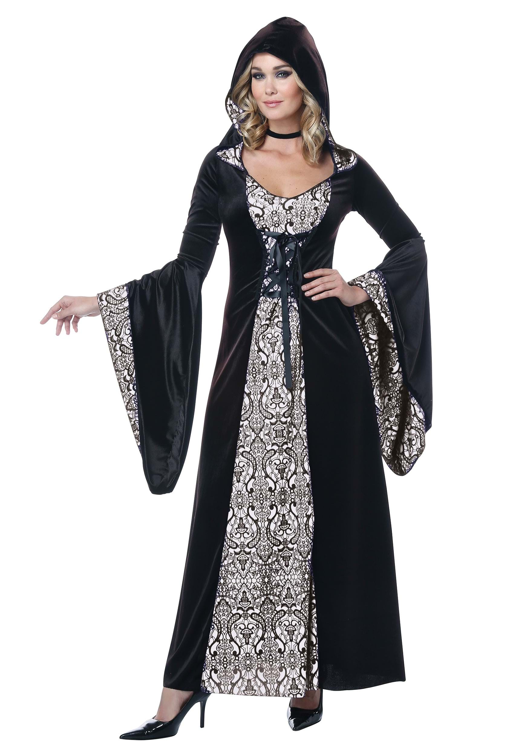 Deluxe Velvet Damask Hooded Robe Women's Costume | Witch Costumes