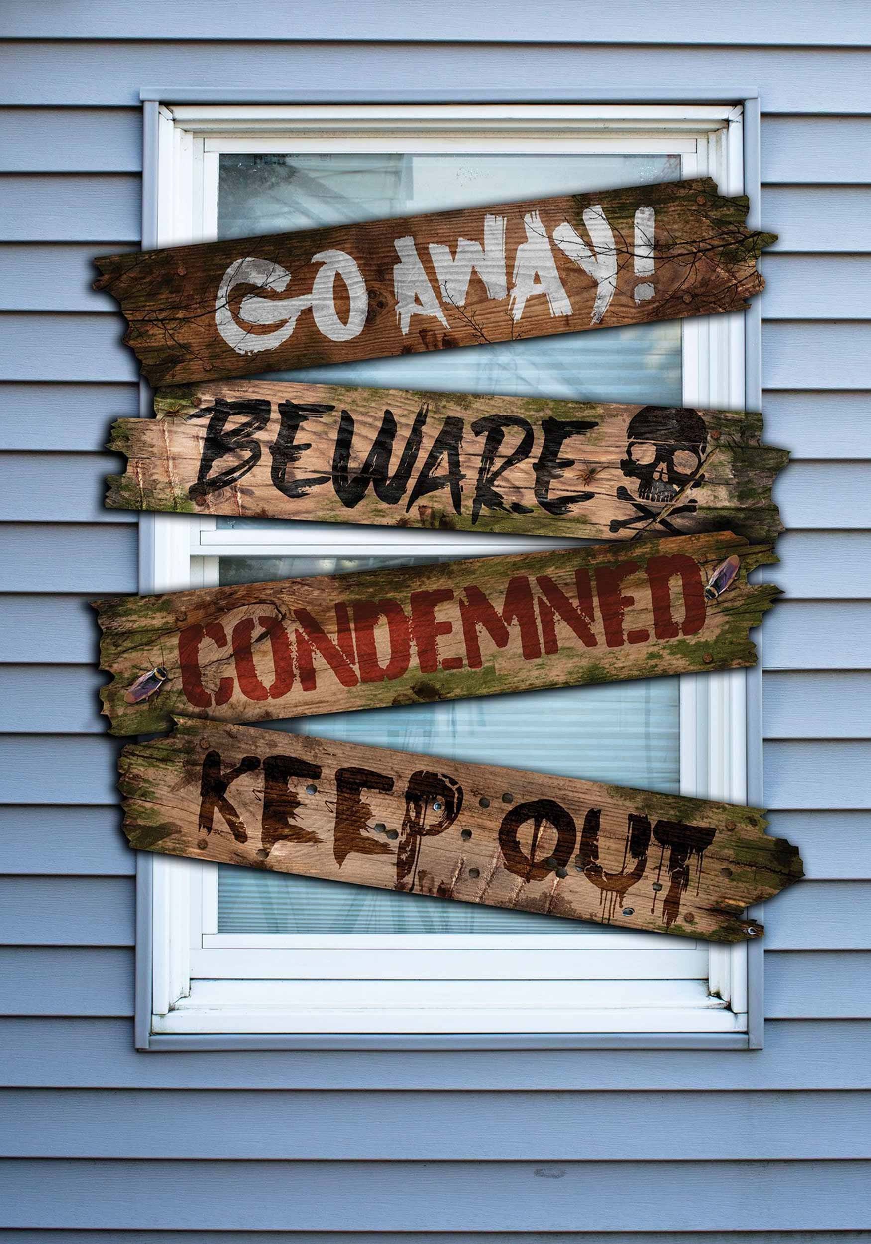 Haunted Warnings Window Boards Prop | Window Decorations