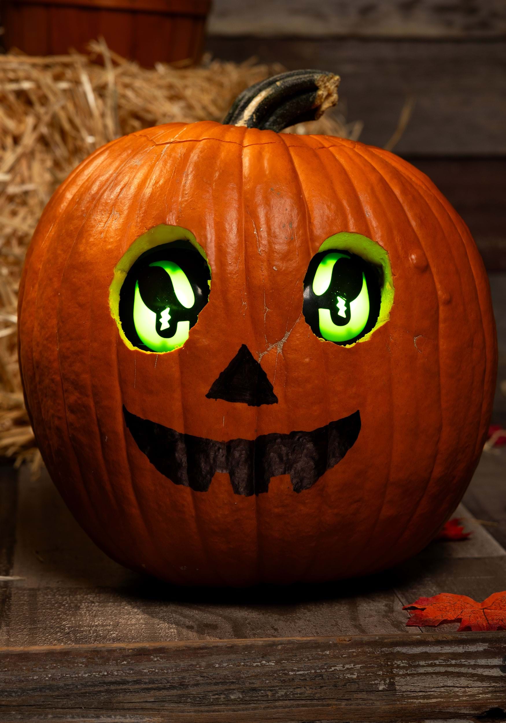 Green Light Up Eerie Pumpkin Eyes Kit | Pumpkin Decorations