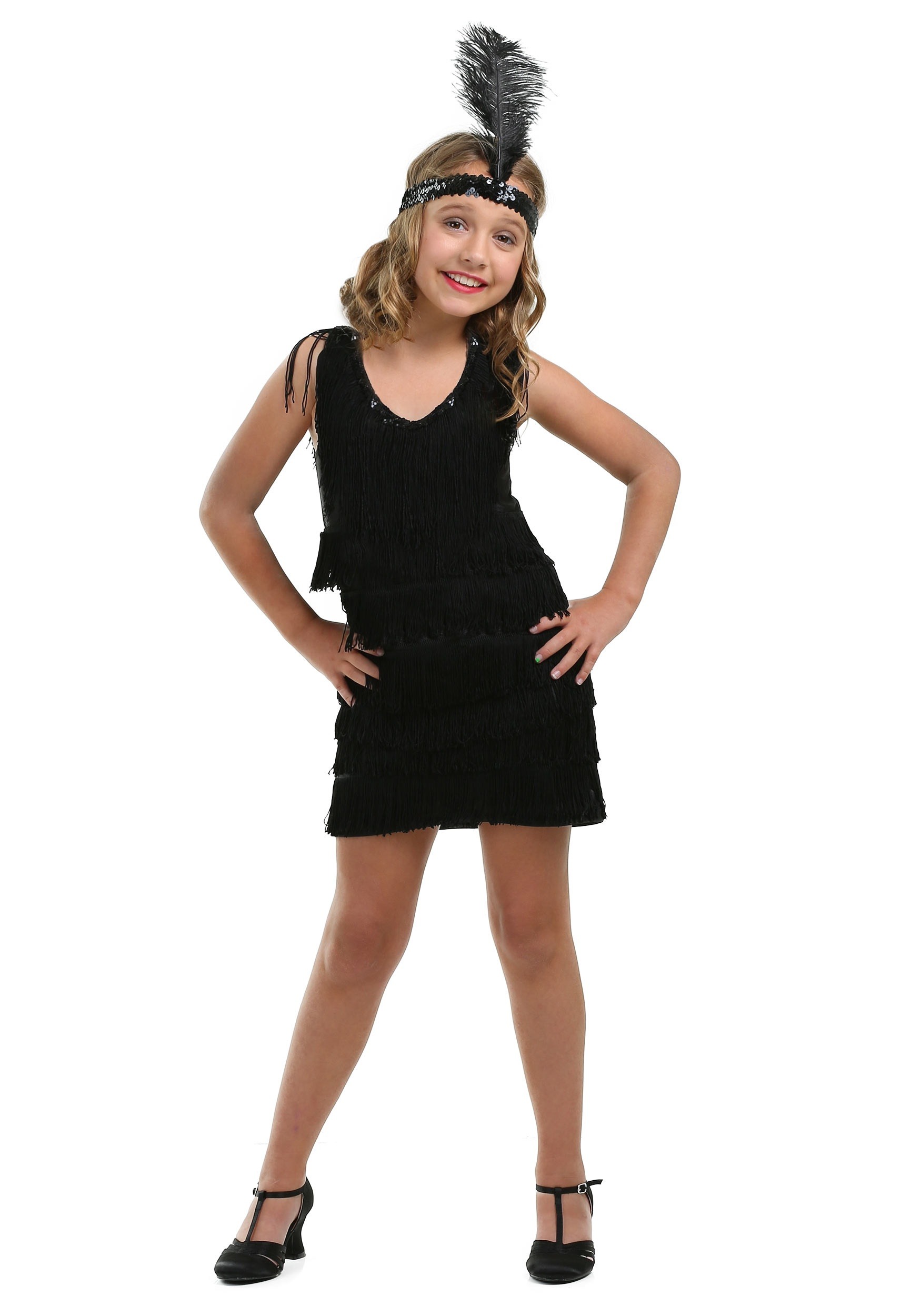 Kid's Black Fringe Flapper Costume | 20's Costumes