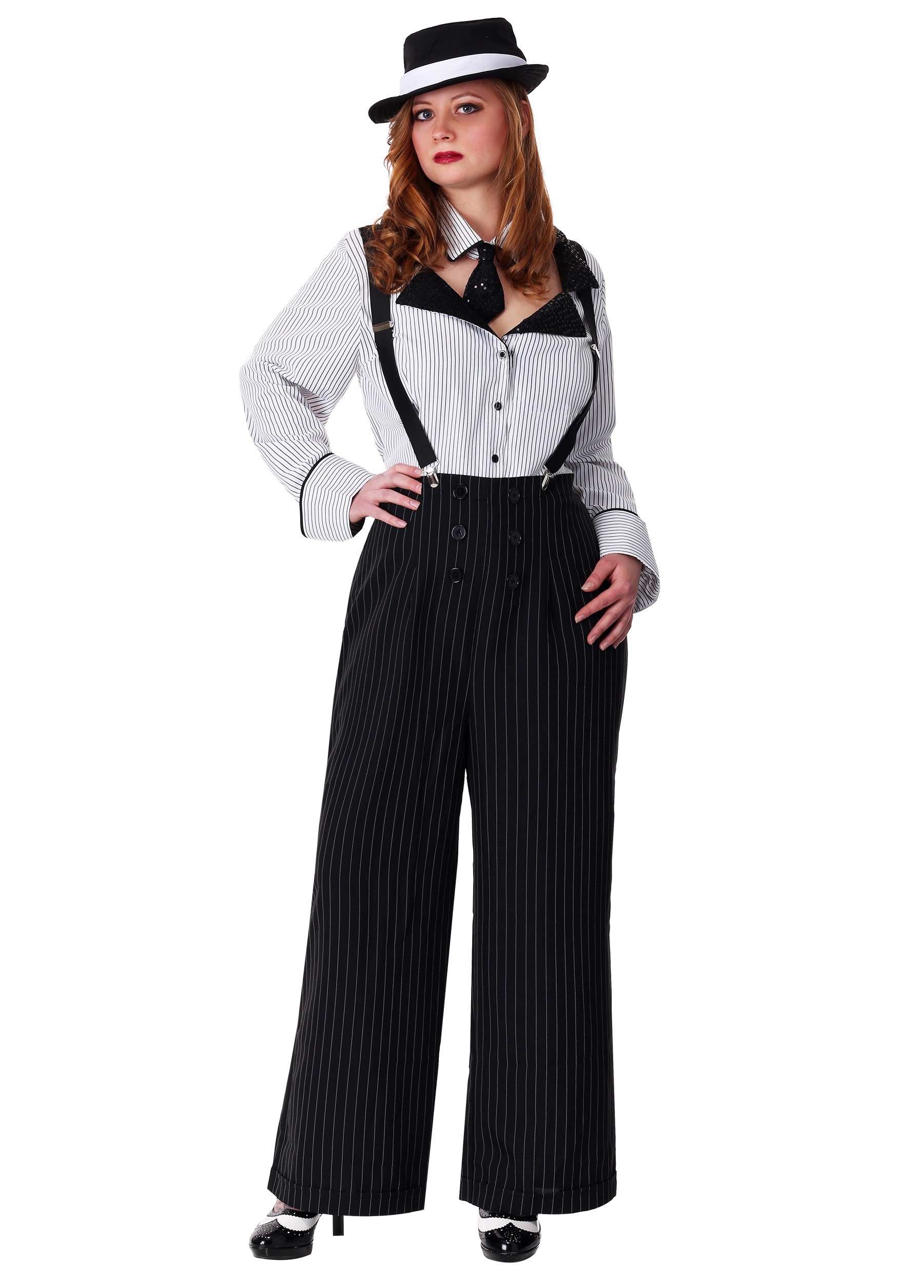 Plus Size Pinstripe Gangster Costume for Women
