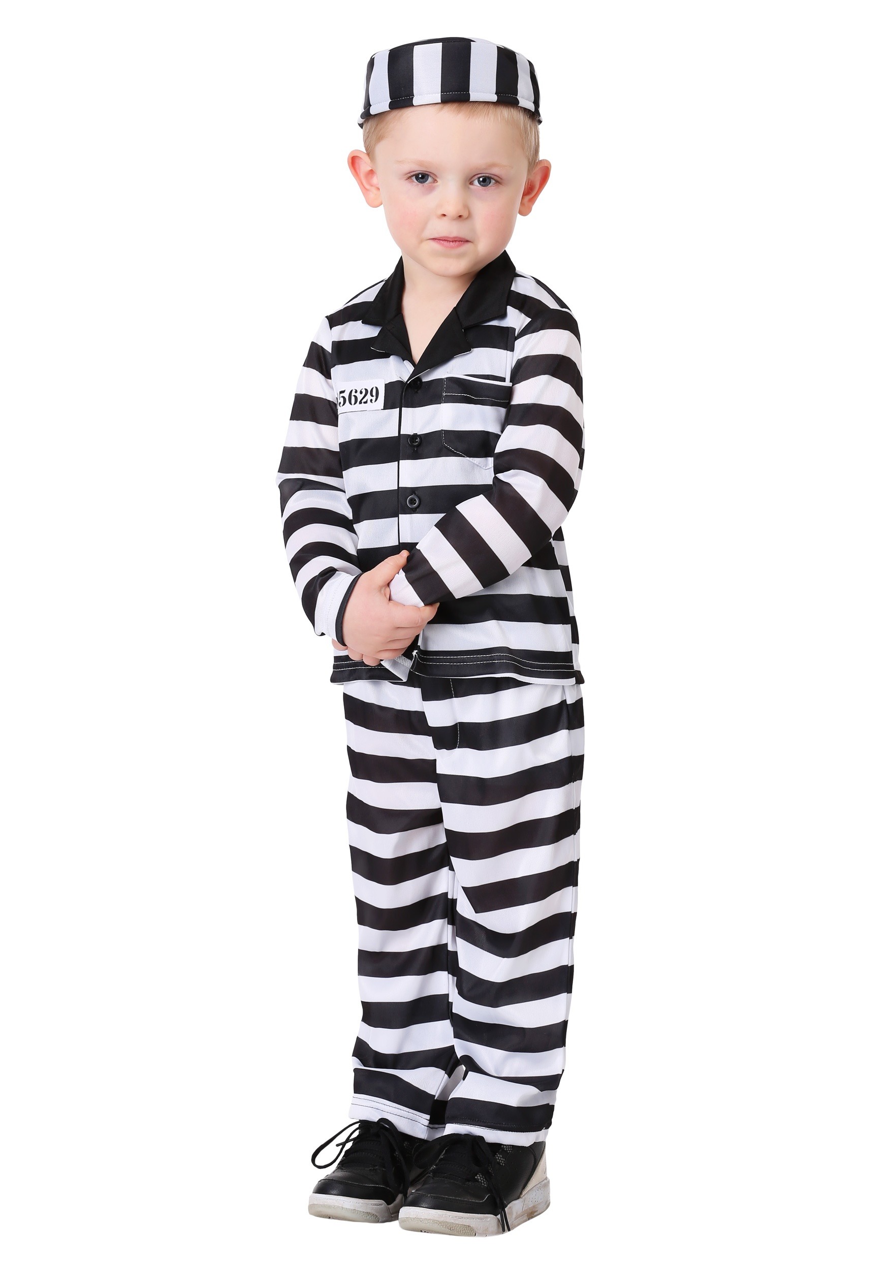 Boy's Deluxe Button Down Jailbird Toddler Costume | Prisoner Costumes