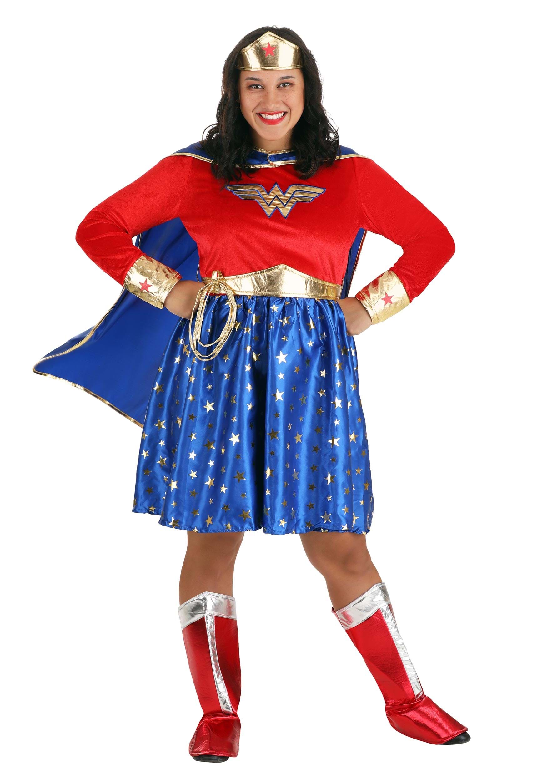 Plus Size Wonder Woman Women's Long Sleeved Costume Dress | Superhero Costumes