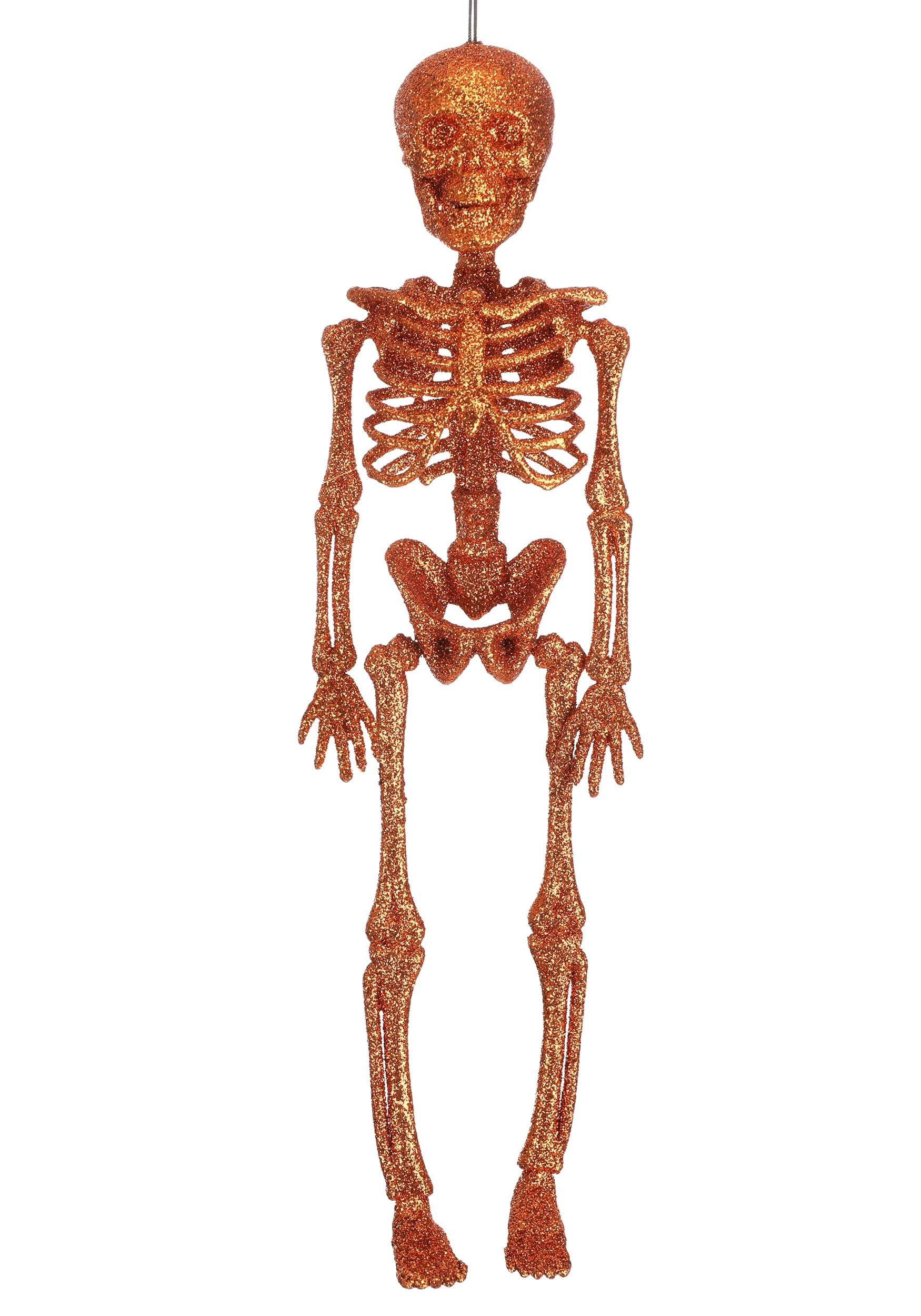 16 Glittering Orange Skeleton Halloween Prop | Mini Skeletons