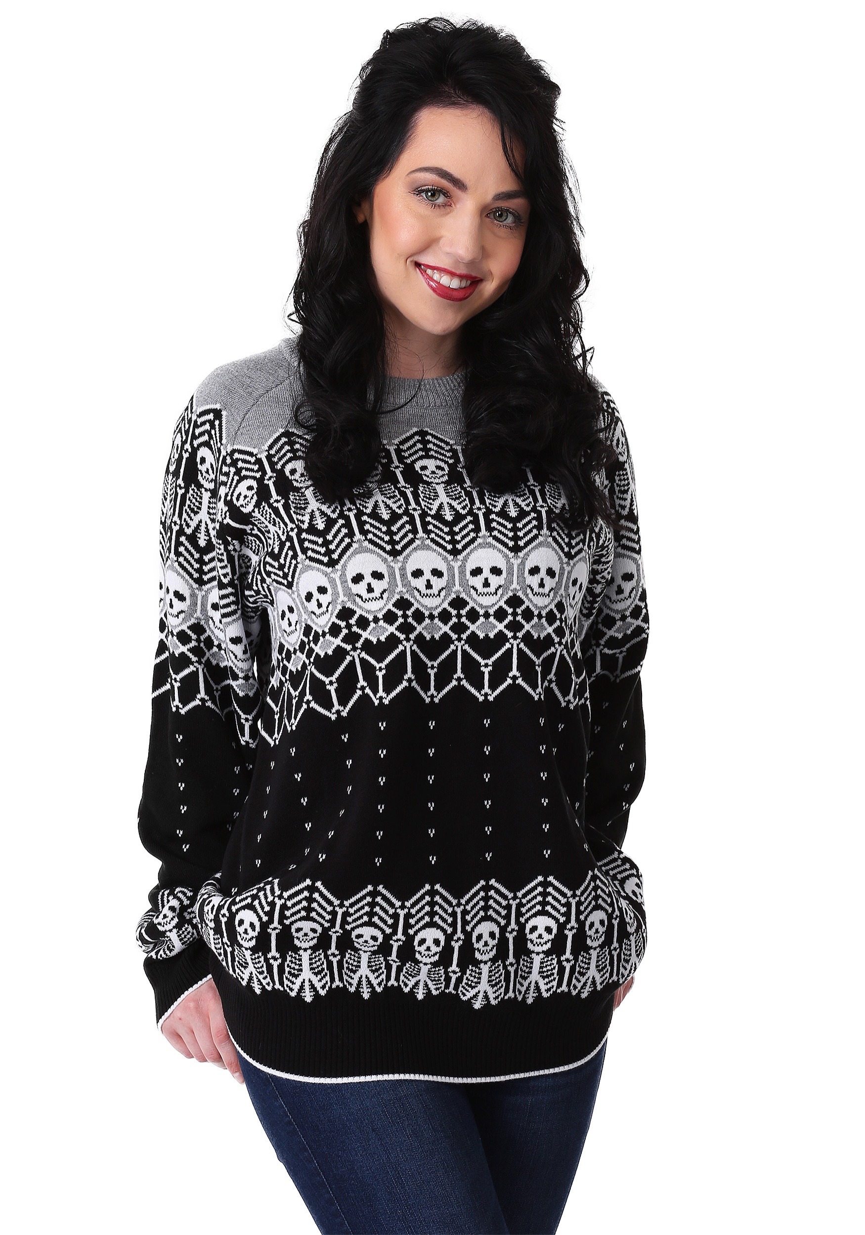 Black and White Skeleton Adult Halloween Sweater | Made by Us Sweaters