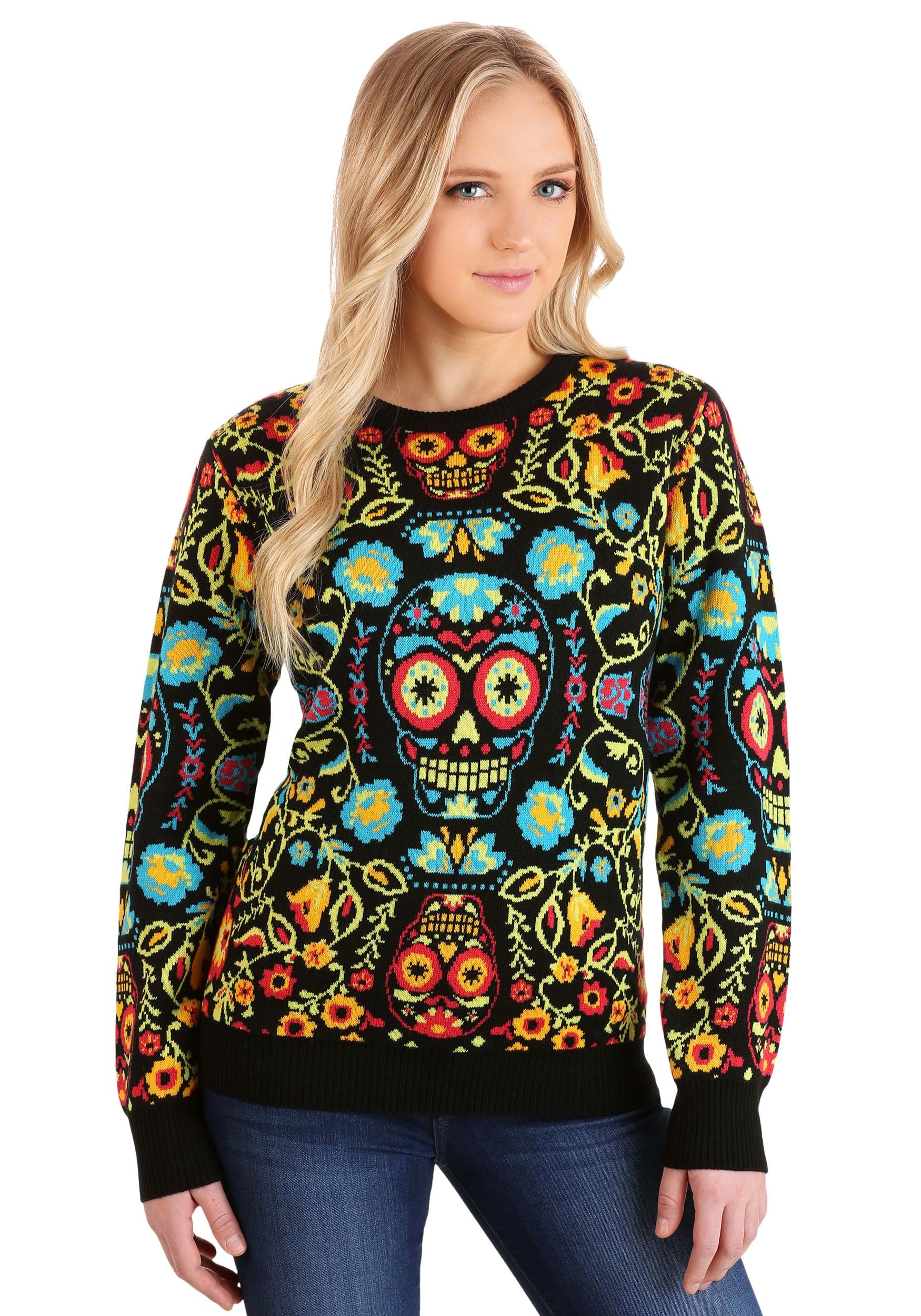 Sugar Skull Halloween Sweater for Adults | Exclusive